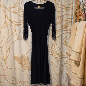 MSK Navy Long Sleeve Dress with Beaded Sleeves